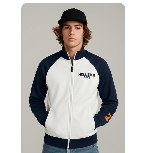 Hollister Vintage Y2K Men’s Zip Up White And Navy Blue 1922 Zip Up Track Jacket - Picture 1 of 8